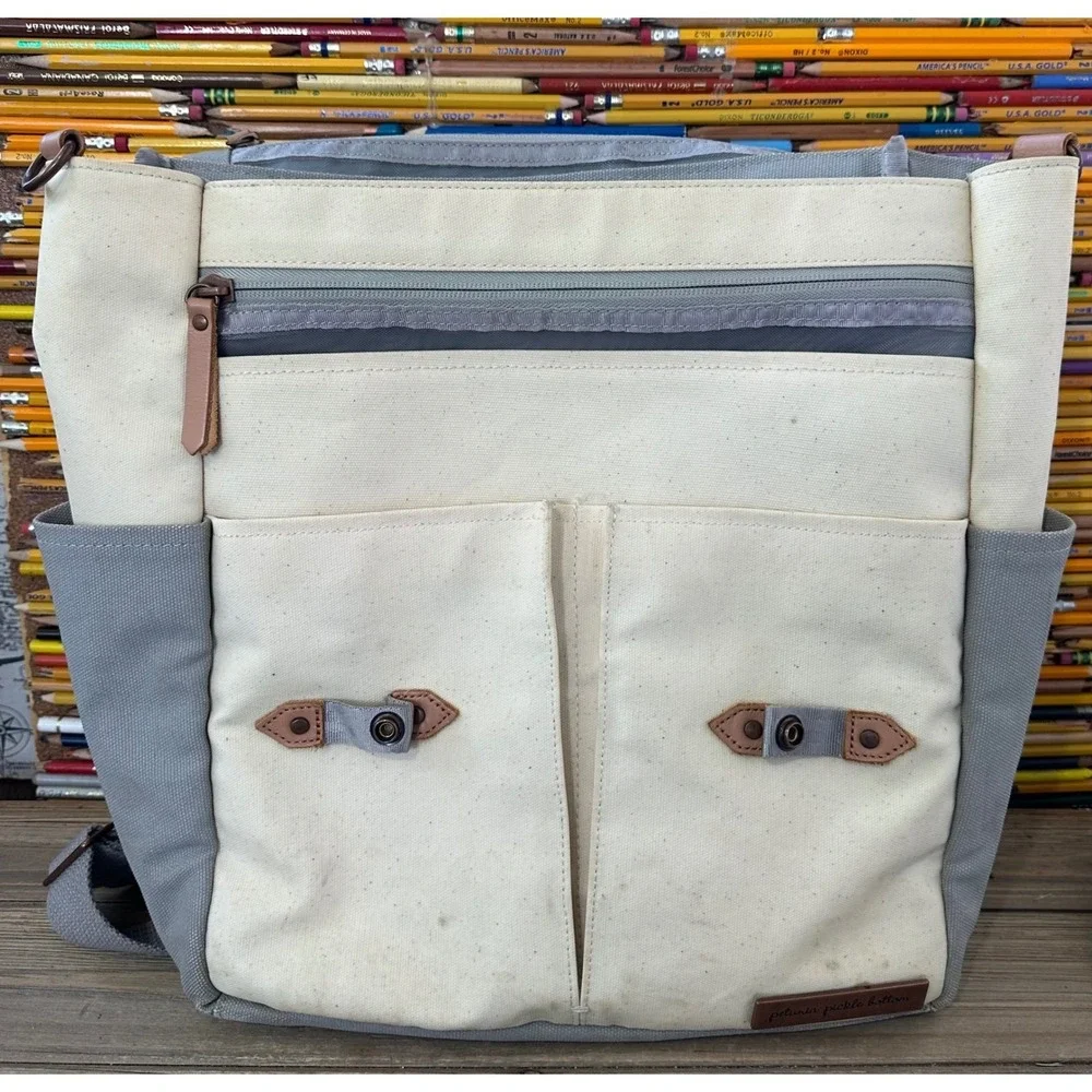 Petunia Pickle Bottom Pathway Pack Backpack Messenger Diaper Bag Cream Grey Good